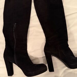 Stuart Whitman block heel suede knee high boots black sz 7